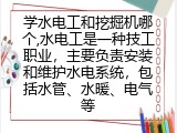 学水电工和挖掘机哪个,水电工是一种技工职业，主要负责安装和维护水电系统，包括水管、水暖、电气等