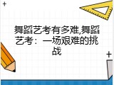 舞蹈艺考有多难,舞蹈艺考：一场艰难的挑战