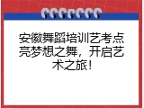 安徽舞蹈培训艺考点亮梦想之舞，开启艺术之旅！