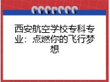 西安航空学校专科专业：点燃你的飞行梦想
