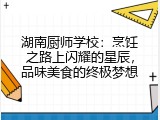 湖南厨师学校：烹饪之路上闪耀的星辰，品味美食的终极梦想