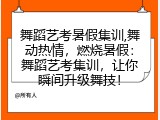 舞蹈艺考暑假集训,舞动热情，燃烧暑假：舞蹈艺考集训，让你瞬间升级舞技！