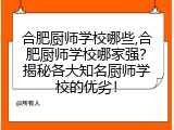 合肥厨师学校哪些,合肥厨师学校哪家强？揭秘各大知名厨师学校的优劣！