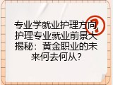 专业学就业护理方向,护理专业就业前景大揭秘：黄金职业的未来何去何从？