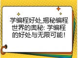 学编程好处,揭秘编程世界的奥秘: 学编程的好处与无限可能！