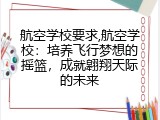 航空学校要求,航空学校：培养飞行梦想的摇篮，成就翱翔天际的未来