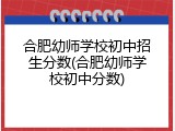 合肥幼师学校初中招生分数(合肥幼师学校初中分数)