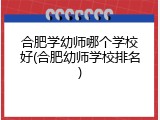 合肥学幼师哪个学校好(合肥幼师学校排名)