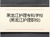 黑龙江护理专科学校(黑龙江护理职校)