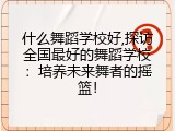 什么舞蹈学校好,探访全国最好的舞蹈学校：培养未来舞者的摇篮！