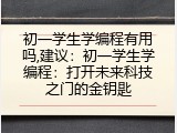 初一学生学编程有用吗,建议：初一学生学编程：打开未来科技之门的金钥匙