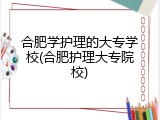合肥学护理的大专学校(合肥护理大专院校)