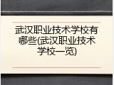 武汉职业技术学校有哪些(武汉职业技术学校一览)