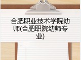 合肥职业技术学院幼师(合肥职院幼师专业)