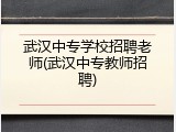 武汉中专学校招聘老师(武汉中专教师招聘)