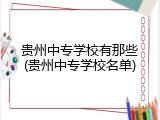 贵州中专学校有那些(贵州中专学校名单)