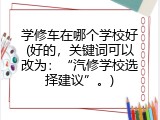 学修车在哪个学校好(好的，关键词可以改为：&ldquo;汽修学校选择建议&rdquo;。)