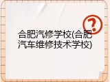 合肥汽修学校(合肥汽车维修技术学校)