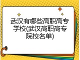 武汉有哪些高职高专学校(武汉高职高专院校名单)