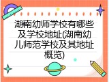湖南幼师学校有哪些及学校地址(湖南幼儿师范学校及其地址概览)