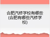 合肥汽修学校有哪些(合肥有哪些汽修学校)