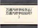 万通汽修学校怎么(万通汽修学校如何？)