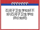 石河子卫生学校好不好(石河子卫生学校评价如何)