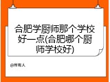合肥学厨师那个学校好一点(合肥哪个厨师学校好)