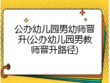 公办幼儿园男幼师晋升(公办幼儿园男教师晋升路径)