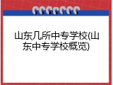 山东几所中专学校(山东中专学校概览)