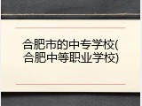 合肥市的中专学校(合肥中等职业学校)