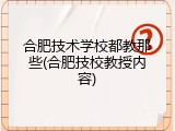 合肥技术学校都教那些(合肥技校教授内容)