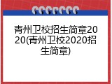青州卫校招生简章2020(青州卫校2020招生简章)