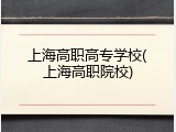 上海高职高专学校(上海高职院校)