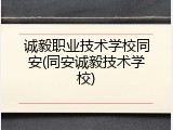 诚毅职业技术学校同安(同安诚毅技术学校)