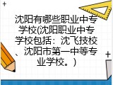 沈阳有哪些职业中专学校(沈阳职业中专学校包括：沈飞技校、沈阳市第一中等专业学校。)