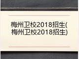 梅州卫校2018招生(梅州卫校2018招生)