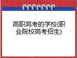 高职高考的学校(职业院校高考招生)