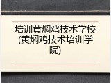 培训黄焖鸡技术学校(黄焖鸡技术培训学院)