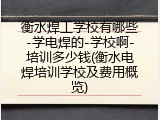 衡水焊工学校有哪些-学电焊的-学校啊-培训多少钱(衡水电焊培训学校及费用概览)