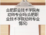 合肥职业技术学院有幼师专业吗(合肥职业技术学院幼师专业情况)