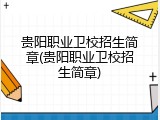 贵阳职业卫校招生简章(贵阳职业卫校招生简章)