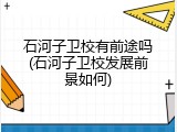 石河子卫校有前途吗(石河子卫校发展前景如何)