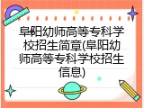阜阳幼师高等专科学校招生简章(阜阳幼师高等专科学校招生信息)