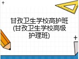 甘孜卫生学校高护班(甘孜卫生学校高级护理班)