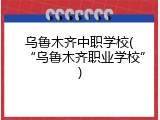 乌鲁木齐中职学校(&ldquo;乌鲁木齐职业学校&rdquo;)