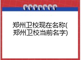 郑州卫校现在名称(郑州卫校当前名字)