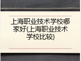 上海职业技术学校哪家好(上海职业技术学校比较)