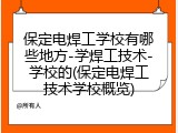 保定电焊工学校有哪些地方-学焊工技术-学校的(保定电焊工技术学校概览)
