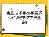 合肥技术学校学费多少(合肥技校学费查询)